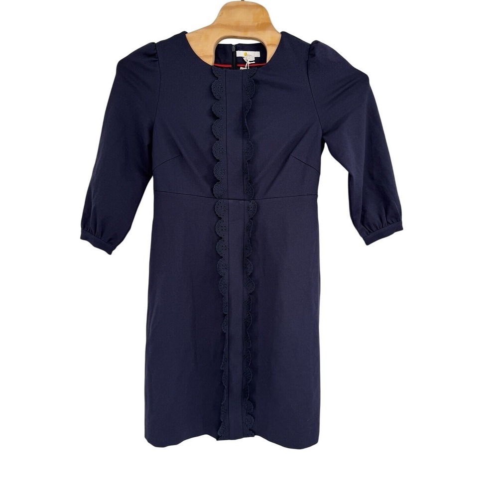Boden Alexandra Eyelet Dress Navy‎ Scallop Trim Puff Sleeve NWT Women's 12L